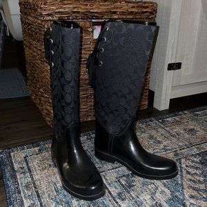 Coach Tristee Black Signature C Logo Tall Waterproof Rainboots